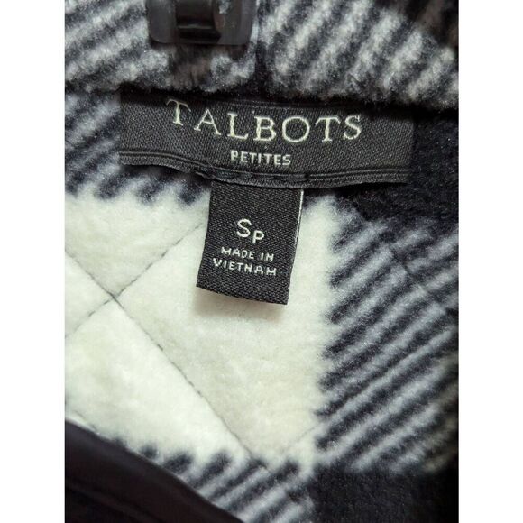 Talbots Women's Black & White Buffalo Plaid Pattern Front-Zip Fleece Jacket Size - Picture 2 of 7